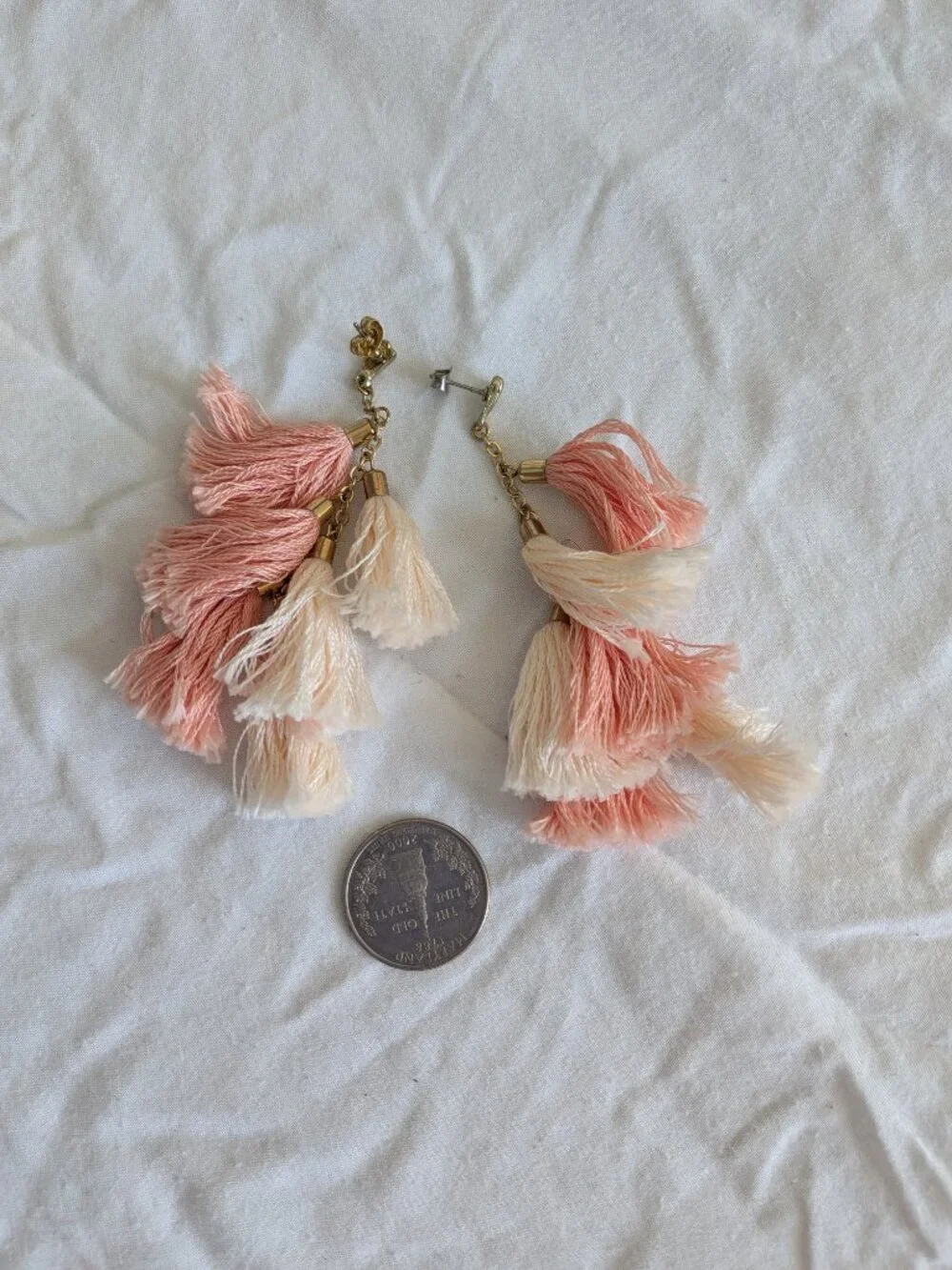 🌸 Two (2) Pairs of Fringe Earrings 1960's Style w/Gold Posts